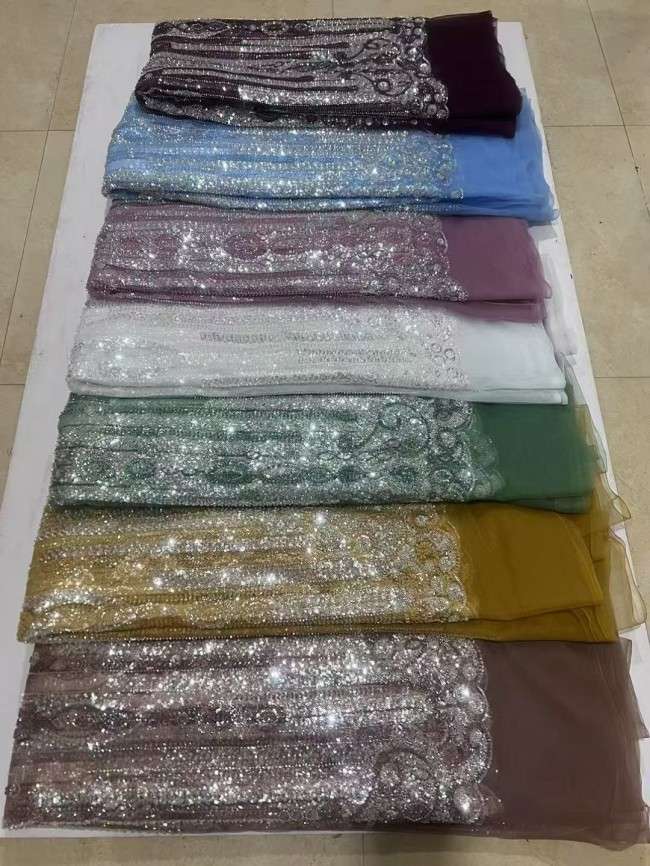 5 Yards Multi-Color Sequins Pearls Beaded Embroidered 3D Floral Lace Material Fabric ZT009