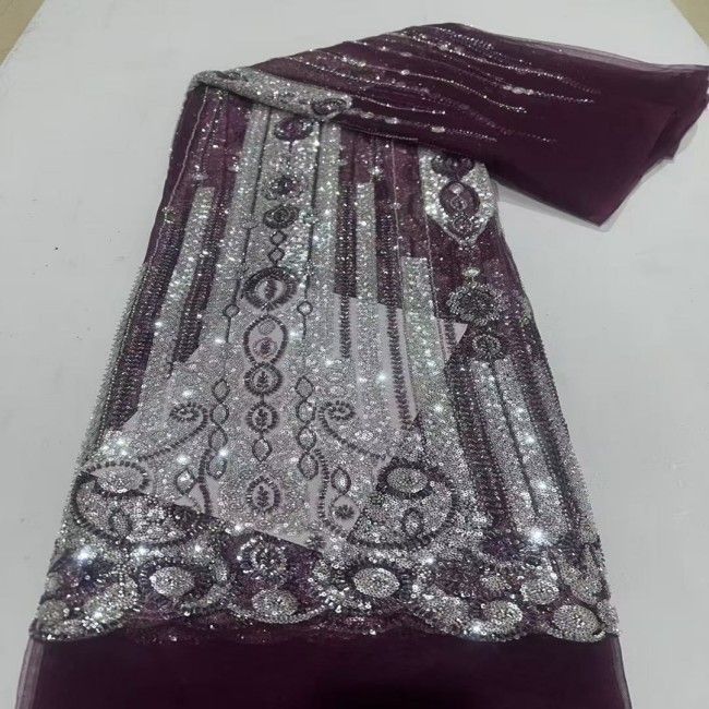 5 Yards Multi-Color Sequins Pearls Beaded Embroidered 3D Floral Lace Material Fabric ZT009
