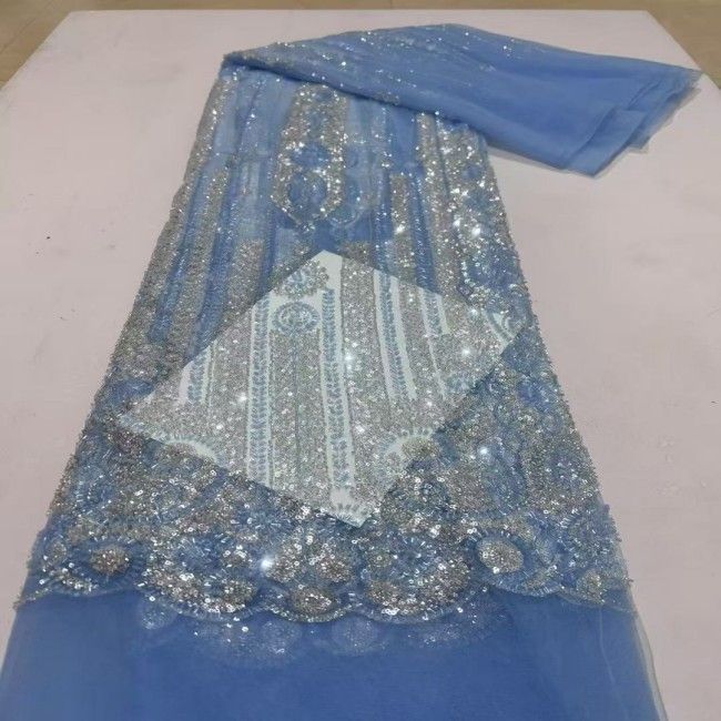 5 Yards Multi-Color Sequins Pearls Beaded Embroidered 3D Floral Lace Material Fabric ZT009