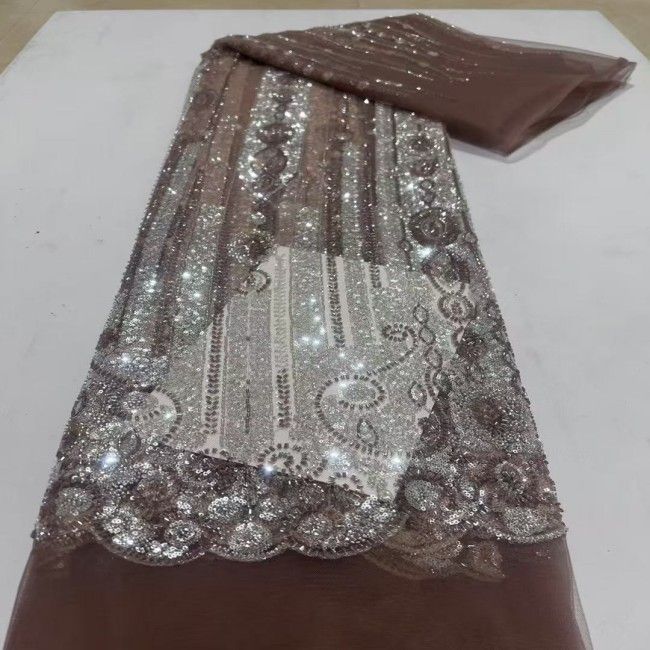5 Yards Multi-Color Sequins Pearls Beaded Embroidered 3D Floral Lace Material Fabric ZT009