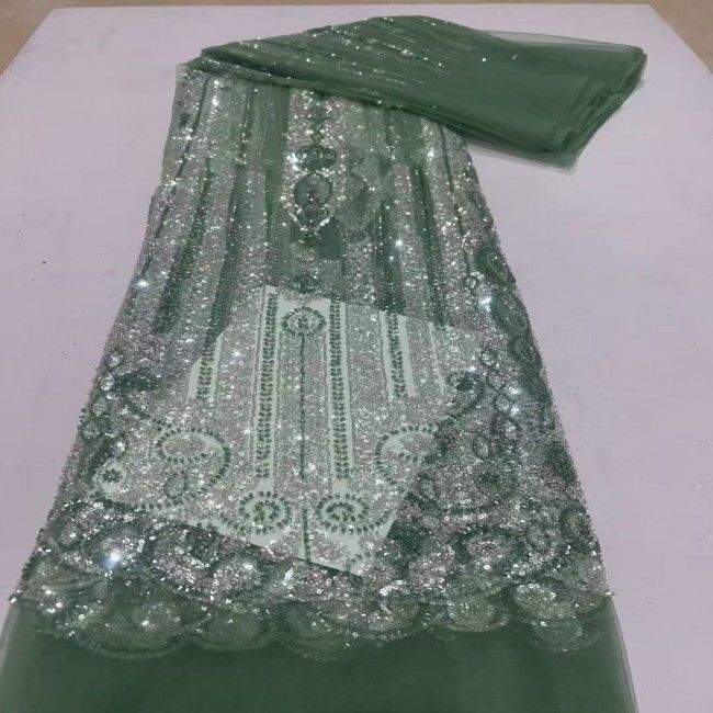 5 Yards Multi-Color Sequins Pearls Beaded Embroidered 3D Floral Lace Material Fabric ZT009