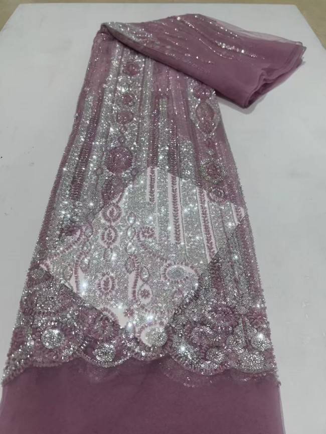 5 Yards Multi-Color Sequins Pearls Beaded Embroidered 3D Floral Lace Material Fabric ZT009