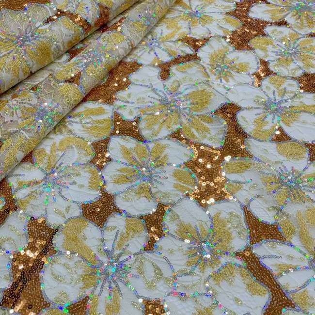 5 Yards Multi-Color Sequins Pearls Beaded Embroidered 3D Floral Lace Material Fabric ZT010