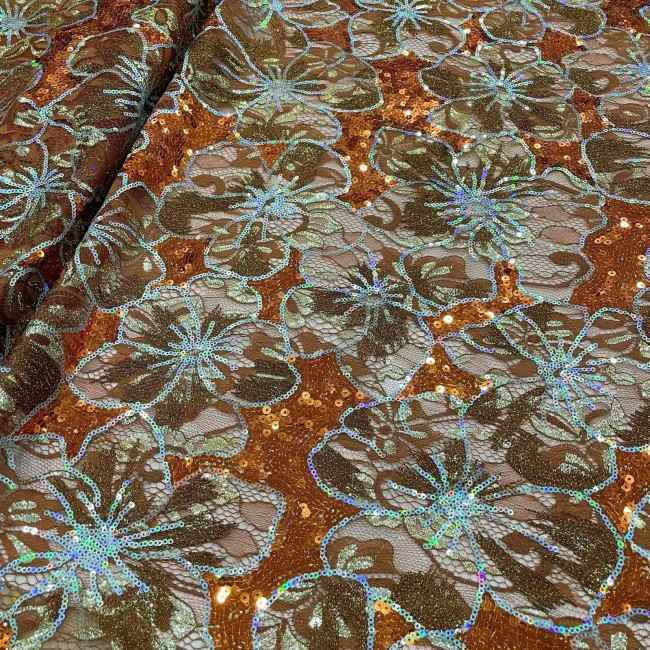 5 Yards Multi-Color Sequins Pearls Beaded Embroidered 3D Floral Lace Material Fabric ZT010