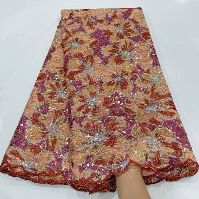 5 Yards Multi-Color Sequins Pearls Beaded Embroidered 3D Floral Lace Material Fabric ZT010