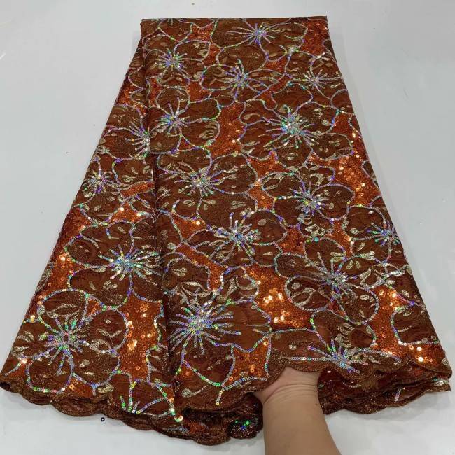 5 Yards Multi-Color Sequins Pearls Beaded Embroidered 3D Floral Lace Material Fabric ZT010