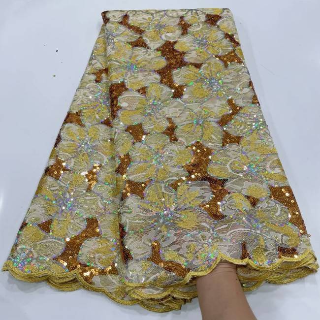 5 Yards Multi-Color Sequins Pearls Beaded Embroidered 3D Floral Lace Material Fabric ZT010