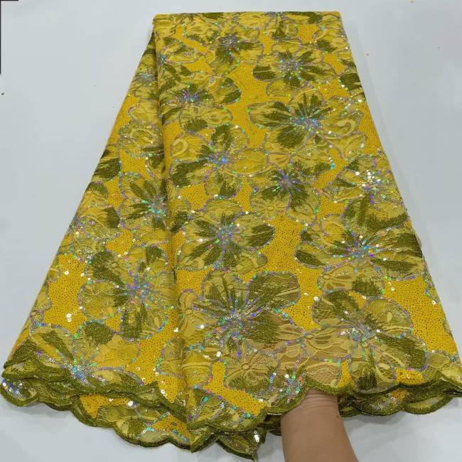 5 Yards Multi-Color Sequins Pearls Beaded Embroidered 3D Floral Lace Material Fabric ZT010