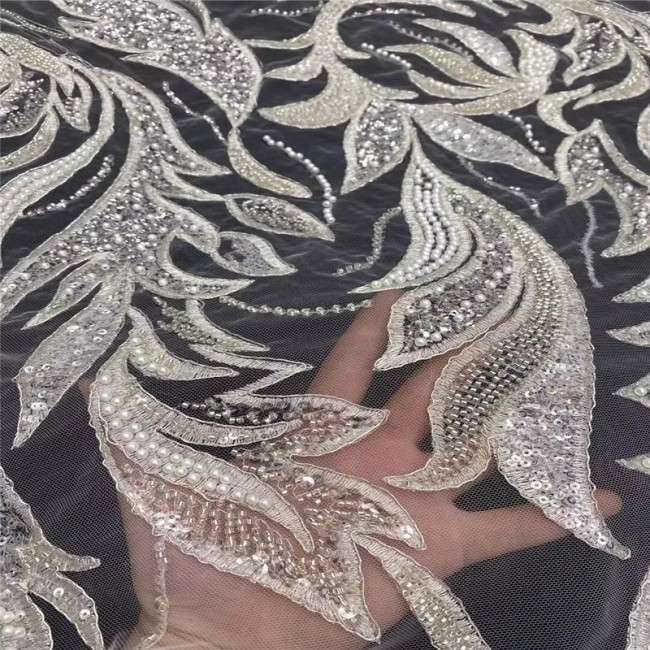 5 Yards Multi-Color Sequins Pearls Beaded Embroidered 3D Floral Lace Material Fabric ZT011