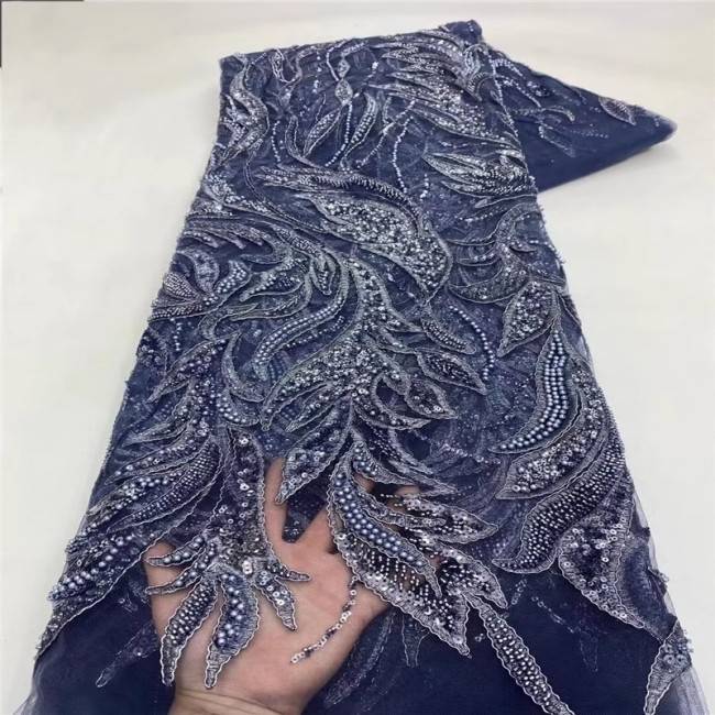 5 Yards Multi-Color Sequins Pearls Beaded Embroidered 3D Floral Lace Material Fabric ZT011