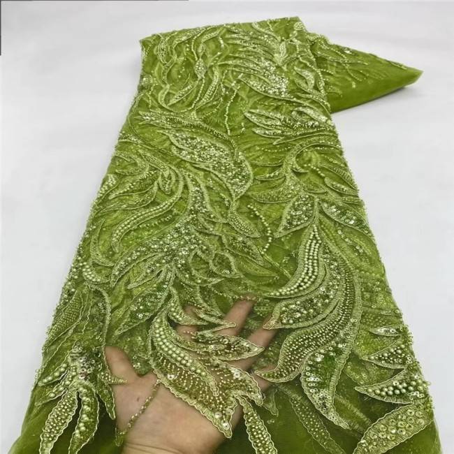 5 Yards Multi-Color Sequins Pearls Beaded Embroidered 3D Floral Lace Material Fabric ZT011
