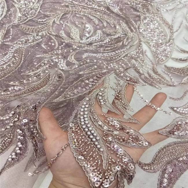 5 Yards Multi-Color Sequins Pearls Beaded Embroidered 3D Floral Lace Material Fabric ZT011