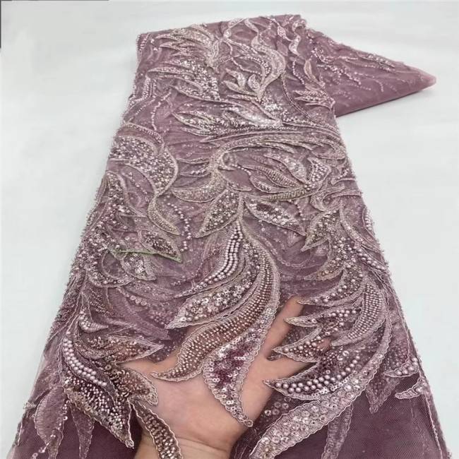 5 Yards Multi-Color Sequins Pearls Beaded Embroidered 3D Floral Lace Material Fabric ZT011