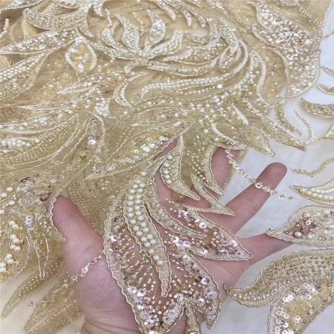 5 Yards Multi-Color Sequins Pearls Beaded Embroidered 3D Floral Lace Material Fabric ZT011