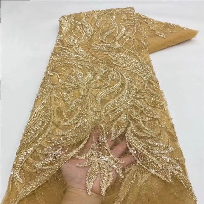 5 Yards Multi-Color Sequins Pearls Beaded Embroidered 3D Floral Lace Material Fabric ZT011
