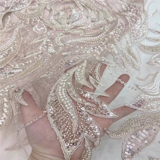 5 Yards Multi-Color Sequins Pearls Beaded Embroidered 3D Floral Lace Material Fabric ZT011