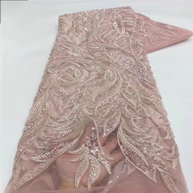 5 Yards Multi-Color Sequins Pearls Beaded Embroidered 3D Floral Lace Material Fabric ZT011