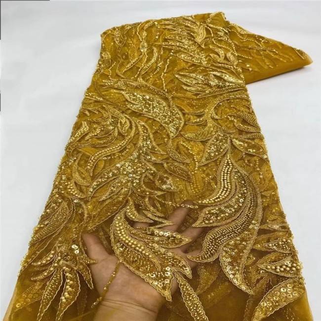 5 Yards Multi-Color Sequins Pearls Beaded Embroidered 3D Floral Lace Material Fabric ZT011