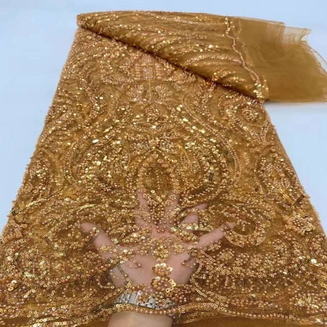 5 Yards Multi-Color Sequins Pearls Beaded Embroidered 3D Floral Lace Material Fabric ZT013