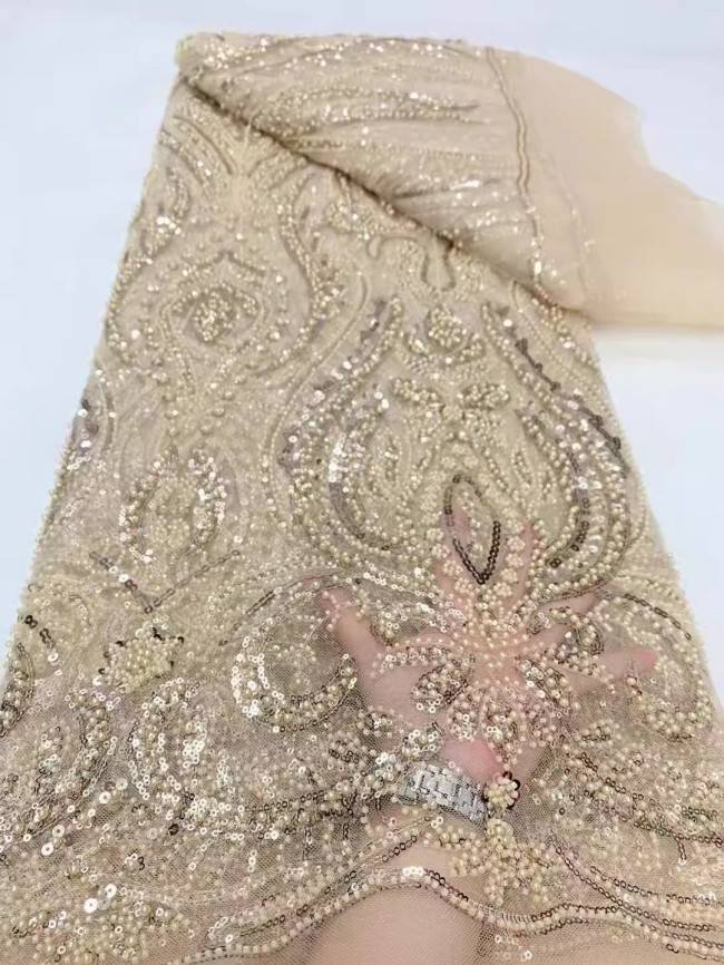 5 Yards Multi-Color Sequins Pearls Beaded Embroidered 3D Floral Lace Material Fabric ZT013