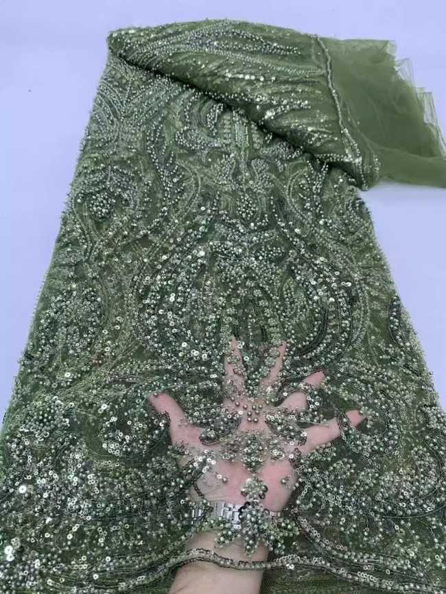 5 Yards Multi-Color Sequins Pearls Beaded Embroidered 3D Floral Lace Material Fabric ZT013