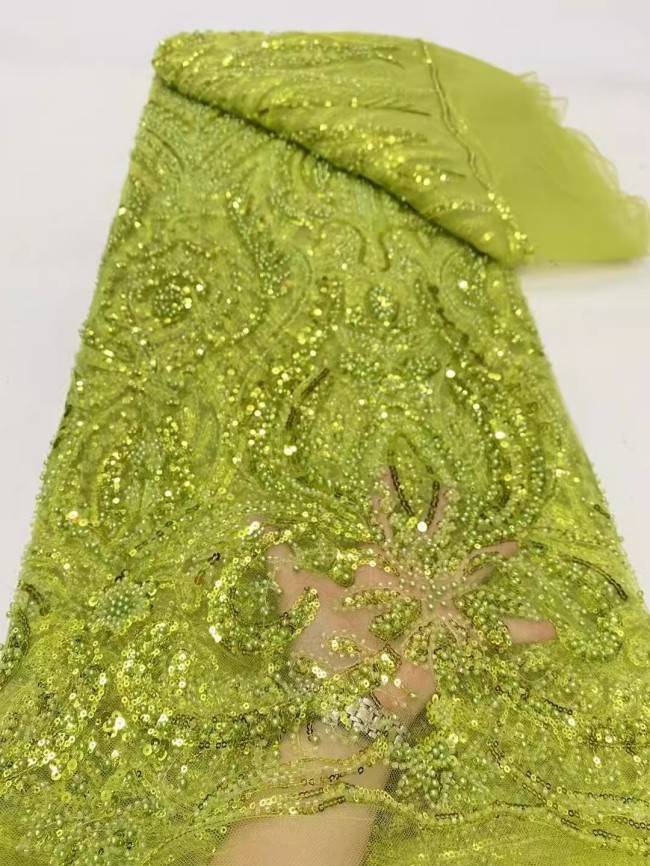 5 Yards Multi-Color Sequins Pearls Beaded Embroidered 3D Floral Lace Material Fabric ZT013
