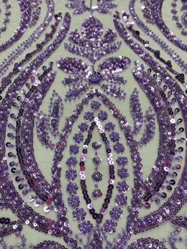 5 Yards Multi-Color Sequins Pearls Beaded Embroidered 3D Floral Lace Material Fabric ZT013