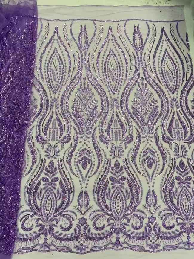 5 Yards Multi-Color Sequins Pearls Beaded Embroidered 3D Floral Lace Material Fabric ZT013