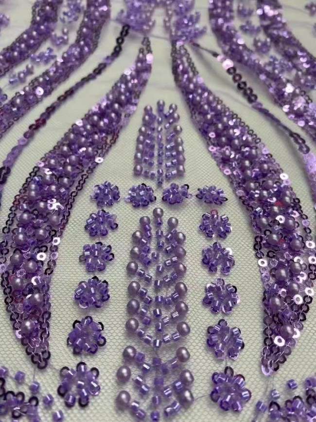 5 Yards Multi-Color Sequins Pearls Beaded Embroidered 3D Floral Lace Material Fabric ZT013