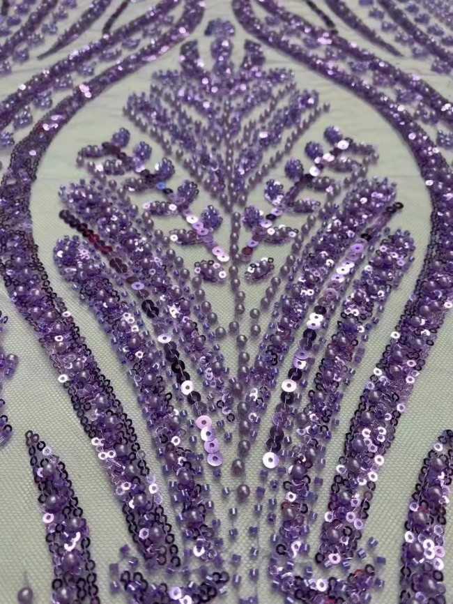 5 Yards Multi-Color Sequins Pearls Beaded Embroidered 3D Floral Lace Material Fabric ZT013