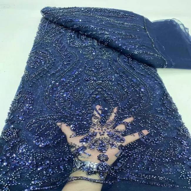 5 Yards Multi-Color Sequins Pearls Beaded Embroidered 3D Floral Lace Material Fabric ZT013