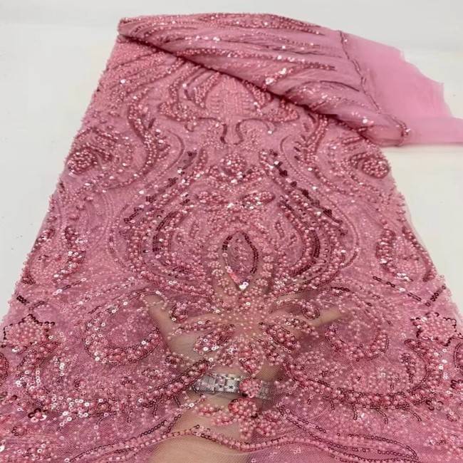 5 Yards Multi-Color Sequins Pearls Beaded Embroidered 3D Floral Lace Material Fabric ZT013