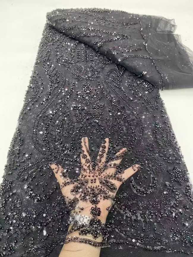 5 Yards Multi-Color Sequins Pearls Beaded Embroidered 3D Floral Lace Material Fabric ZT013