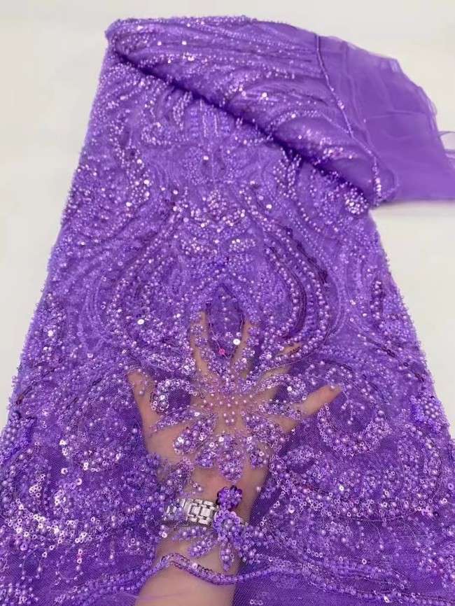 5 Yards Multi-Color Sequins Pearls Beaded Embroidered 3D Floral Lace Material Fabric ZT013