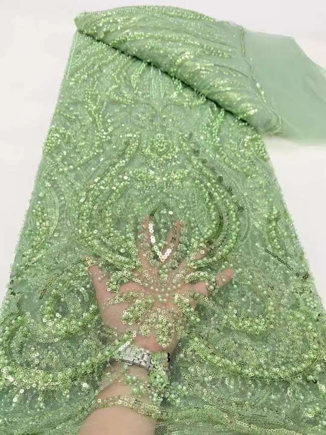 5 Yards Multi-Color Sequins Pearls Beaded Embroidered 3D Floral Lace Material Fabric ZT013
