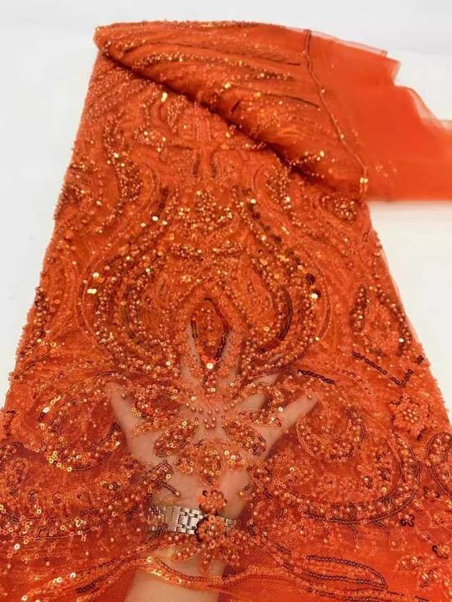 5 Yards Multi-Color Sequins Pearls Beaded Embroidered 3D Floral Lace Material Fabric ZT013