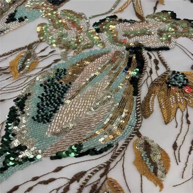 5 Yards Multi-Color Sequins Pearls Beaded Embroidered 3D Floral Lace Material Fabric ZT014