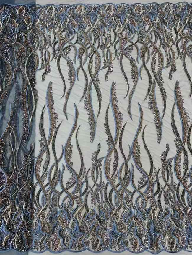 5 Yards Multi-Color Sequins Pearls Beaded Embroidered 3D Floral Lace Material Fabric ZT019