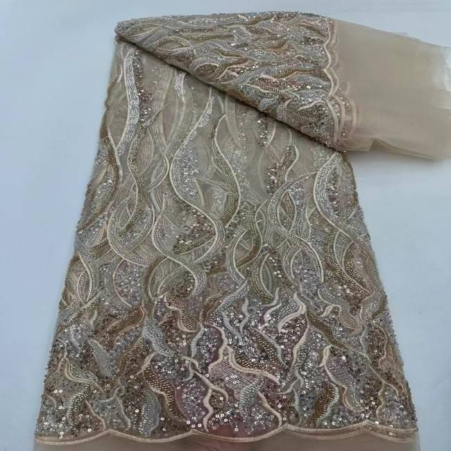 5 Yards Multi-Color Sequins Pearls Beaded Embroidered 3D Floral Lace Material Fabric ZT019