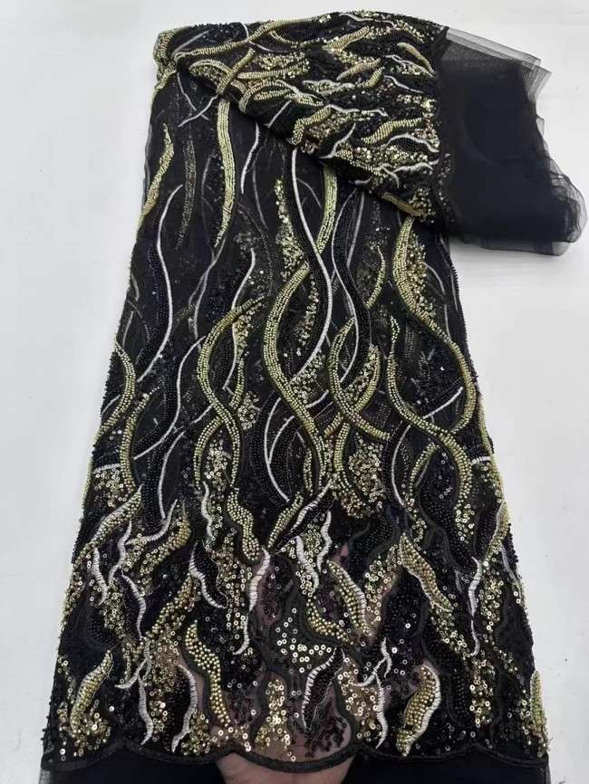 5 Yards Multi-Color Sequins Pearls Beaded Embroidered 3D Floral Lace Material Fabric ZT019