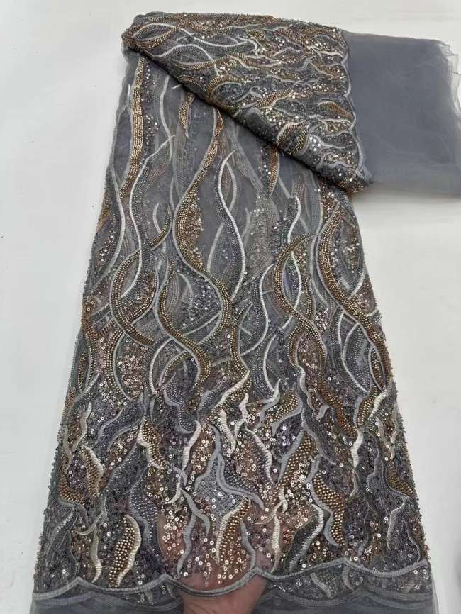 5 Yards Multi-Color Sequins Pearls Beaded Embroidered 3D Floral Lace Material Fabric ZT019