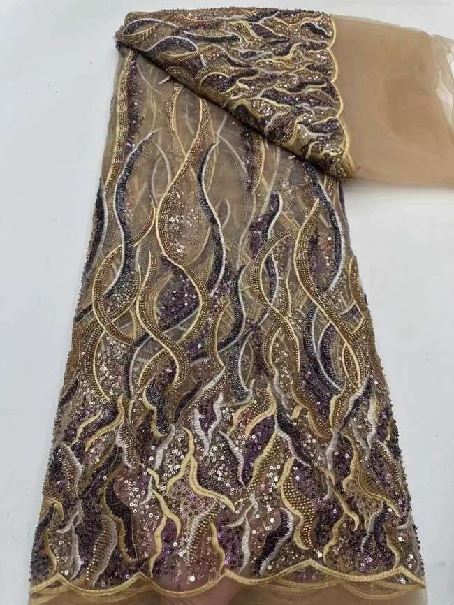 5 Yards Multi-Color Sequins Pearls Beaded Embroidered 3D Floral Lace Material Fabric ZT019