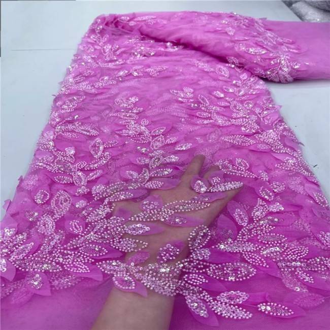 5 Yards Multi-Color Sequins Pearls Beaded Embroidered 3D Floral Lace Material Fabric ZT020