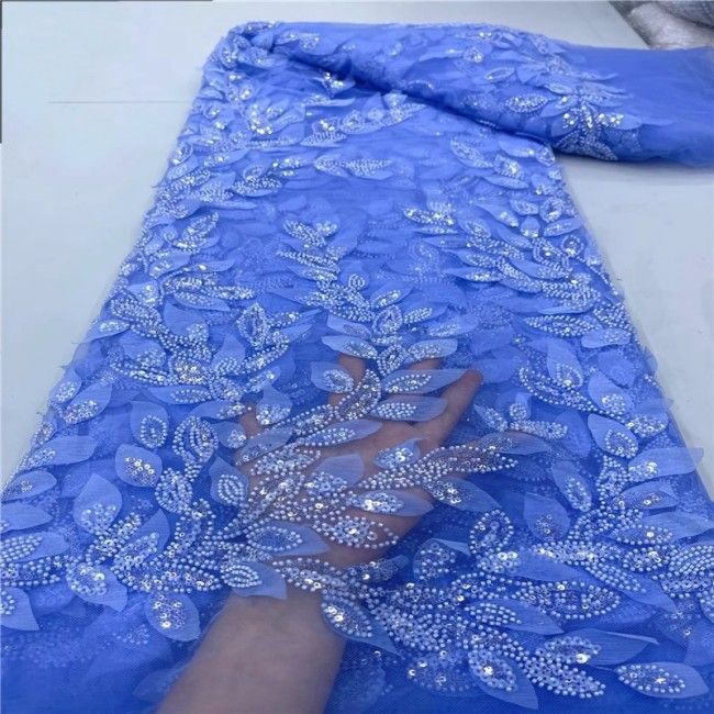 5 Yards Multi-Color Sequins Pearls Beaded Embroidered 3D Floral Lace Material Fabric ZT020
