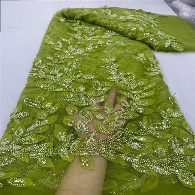 5 Yards Multi-Color Sequins Pearls Beaded Embroidered 3D Floral Lace Material Fabric ZT020
