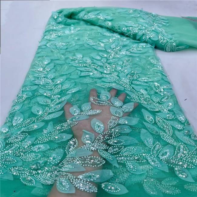 5 Yards Multi-Color Sequins Pearls Beaded Embroidered 3D Floral Lace Material Fabric ZT020