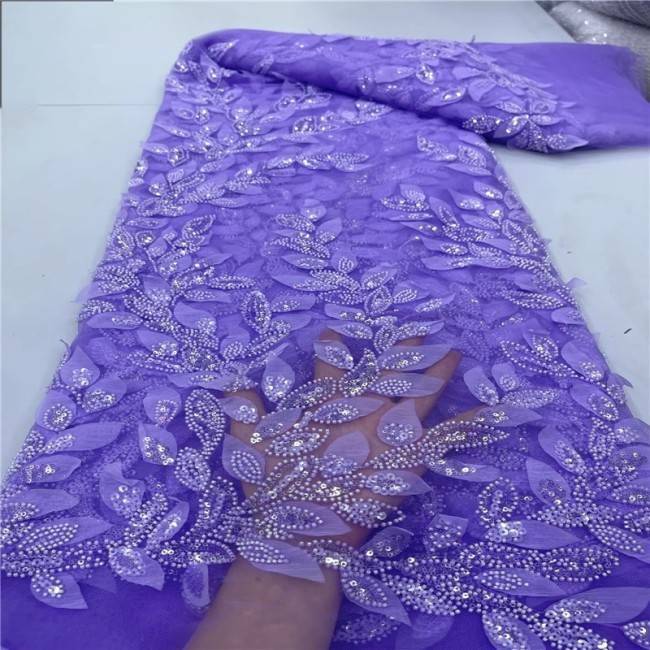 5 Yards Multi-Color Sequins Pearls Beaded Embroidered 3D Floral Lace Material Fabric ZT020