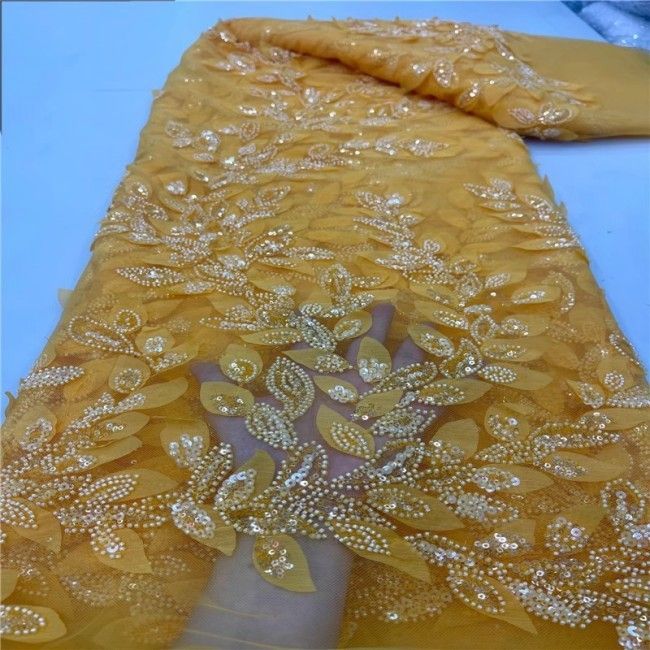 5 Yards Multi-Color Sequins Pearls Beaded Embroidered 3D Floral Lace Material Fabric ZT020
