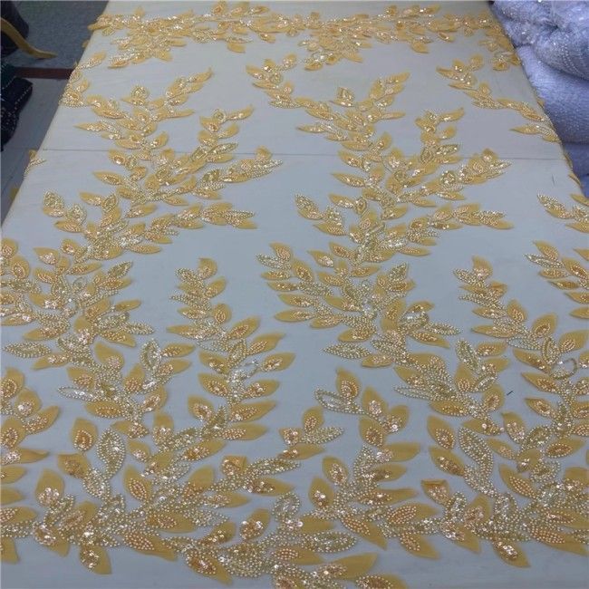 5 Yards Multi-Color Sequins Pearls Beaded Embroidered 3D Floral Lace Material Fabric ZT020
