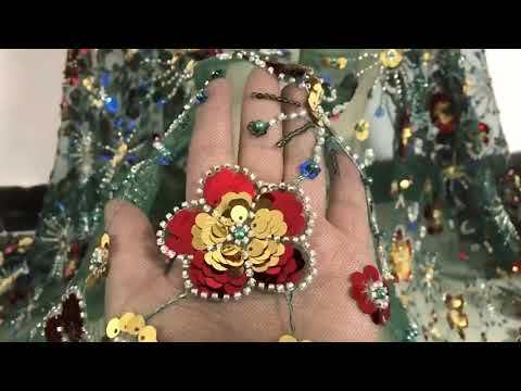 5 Yards Multi-Colored Sequins Beads Lace Material Fabric